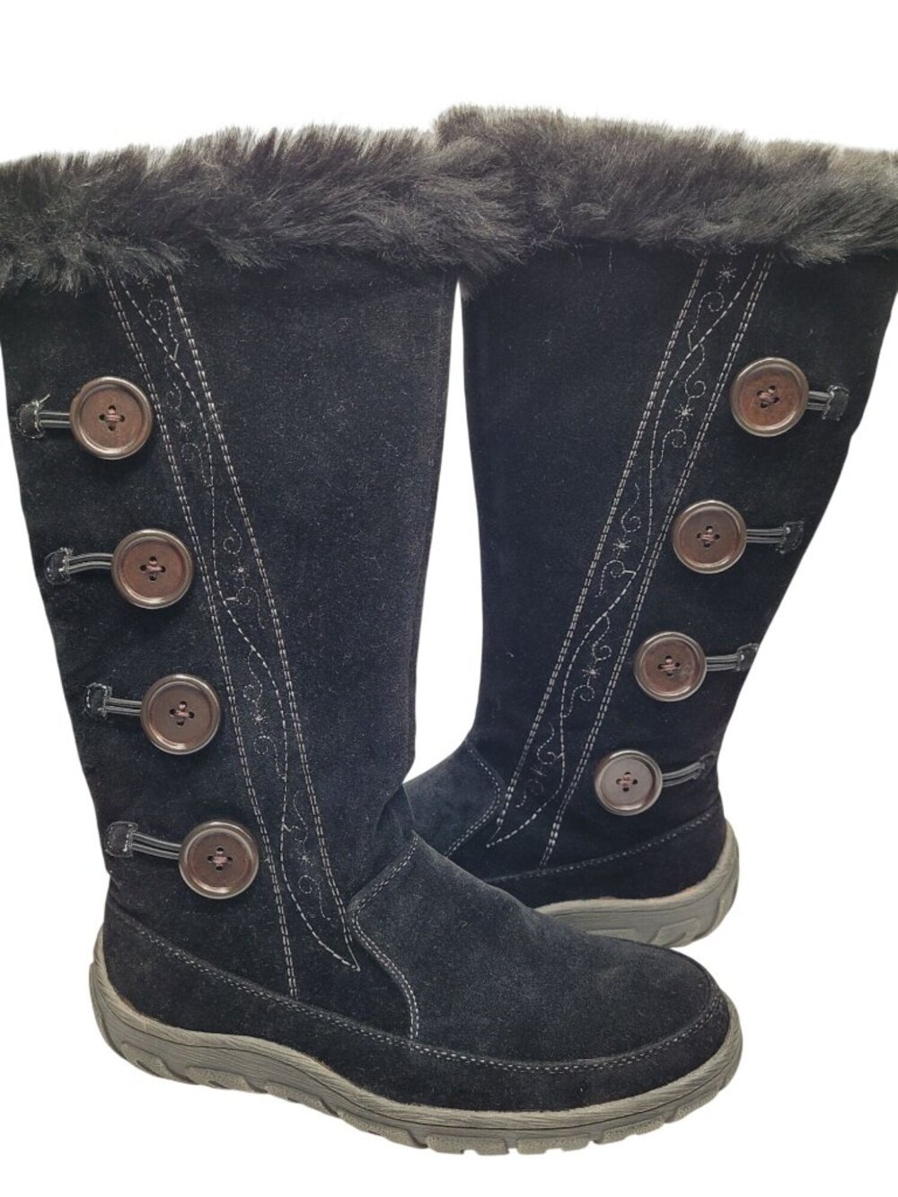 Freshica Womens Black Faux Fur-Lined Winter Boots With Side Buttons Size 6.5M Ma